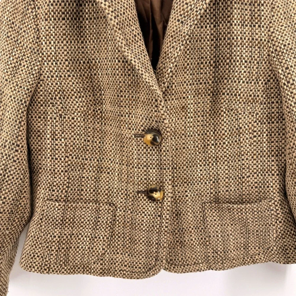 Talbots Petites Blazer Women 10 Pre-Owned Jacket Brown Tweed Wool Blend USA Made